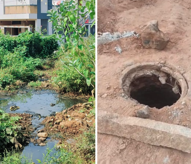 Open drainage pit raises safety concerns in Hunsur
