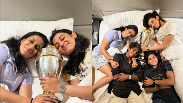 Champions pose with World Cup trophy in hotel room after historic win