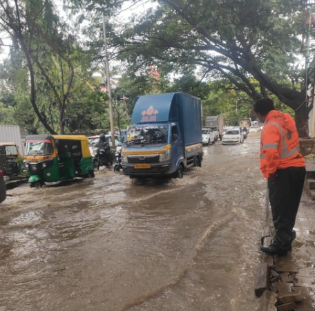 Slow-Moving Traffic Reported in Parts of Bengaluru Due to Waterlogging