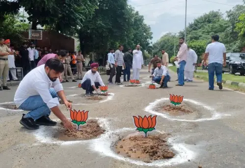 BJP protests over potholes and garbage problems