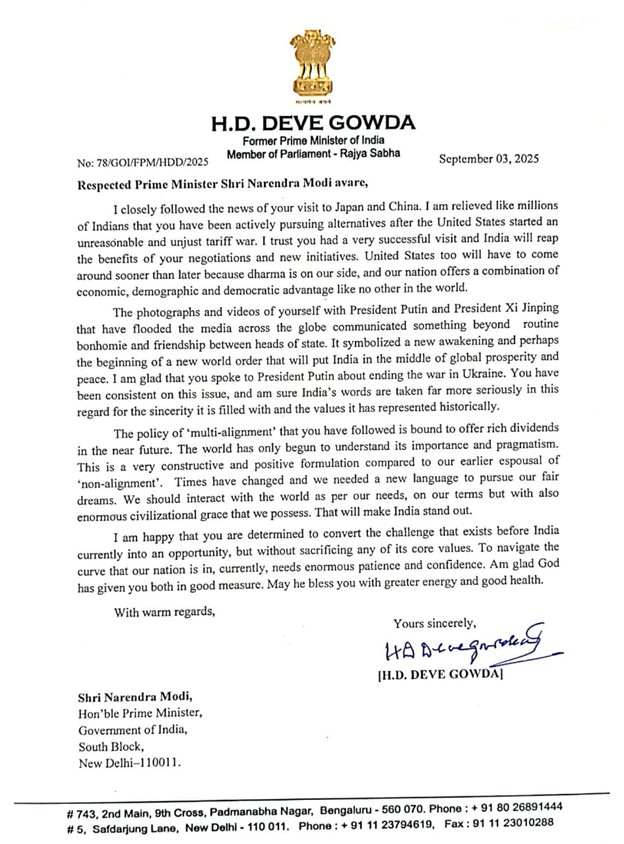 Deve Gowda Lauds Modi’s Japan, China Visits; Slams U.S. Tariff Policy as Unjust