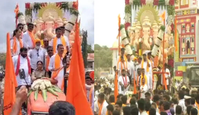 SP Drives Tractor in Hindu Maha Ganapati Procession