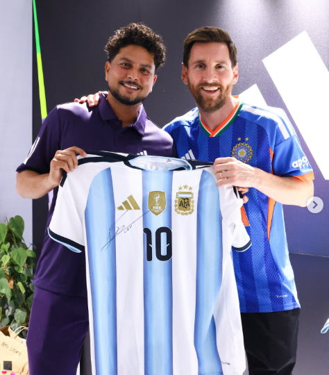 Kuldeep Yadav receives signed jersey from Messi