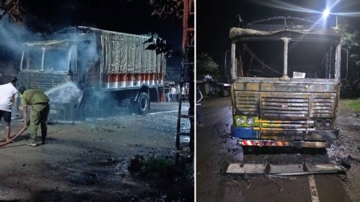 Vehicle Carrying Beef Set on Fire