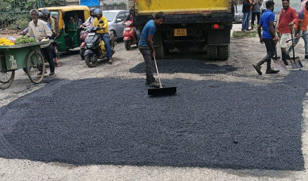 Pothole repairs underway in Bilekahalli limits